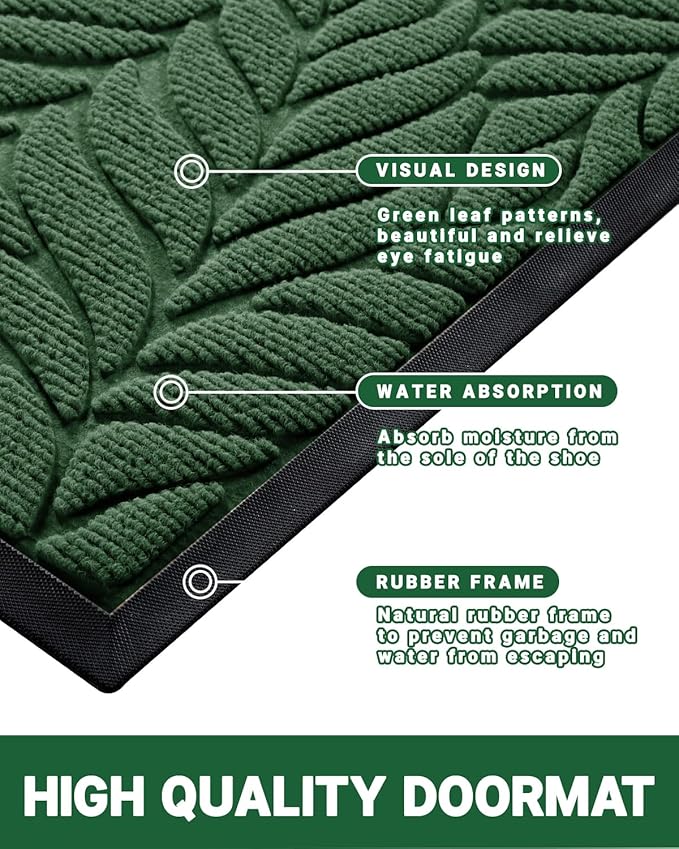 Yimobra 60x36 Large Door Mat Outdoor Indoor, All-Season Waterproof Door Mat Outside Entrance, All-Weather Non-Slip Outside Doormat for Garage Patio Entryway, Green