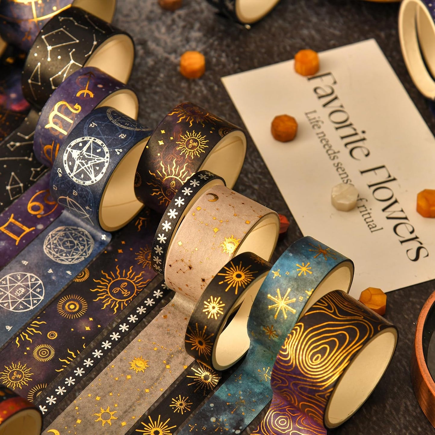 36 Rolls Galaxy Washi Tape Pack Stars Arts Adhesive Tapes Gold Silver Foil Decorative Masking Tape Sets for Craft, Kids, Scrapbook, DIY, Gift Wrapping (Constellation 36 Rolls)