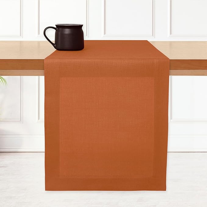 D'Moksha Homes Linen Rust Table Runner 120 Inches Long - 100% Pure Linen Dining Table Runner 14 x 120 Inch for Winter, Holiday - Machine Washable