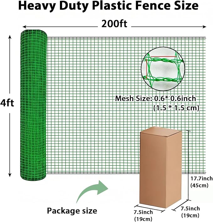 Garden Temporary Safety Fence, 4'x200' Roll with 50 Zip Ties, Resuable Plastic Mesh Fence for Garden Fencing, Construction, Snow Fencing, Animal Barrier, Poultry, Deer, Patio, Green