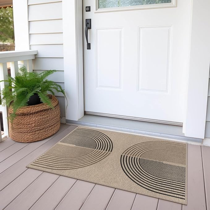 Easy Jute Rainbow Entryway Rug, 2x3 Washable Non-Slip Indoor Outdoor Doormat, Neutral Boho Farmhouse Small Kitchen Rug Modern Abstract Throw Rugs for Entrance Bedroom Bathroom