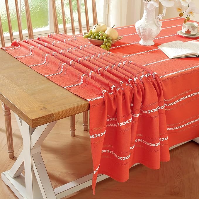 Chassic Farmhouse Style Linen tablecloths, Wrinkle Resistant Washable Dining Room Table Cloths for Small Rectangle Tables - 54 x 72 inches, Hemstitch Maple Orange