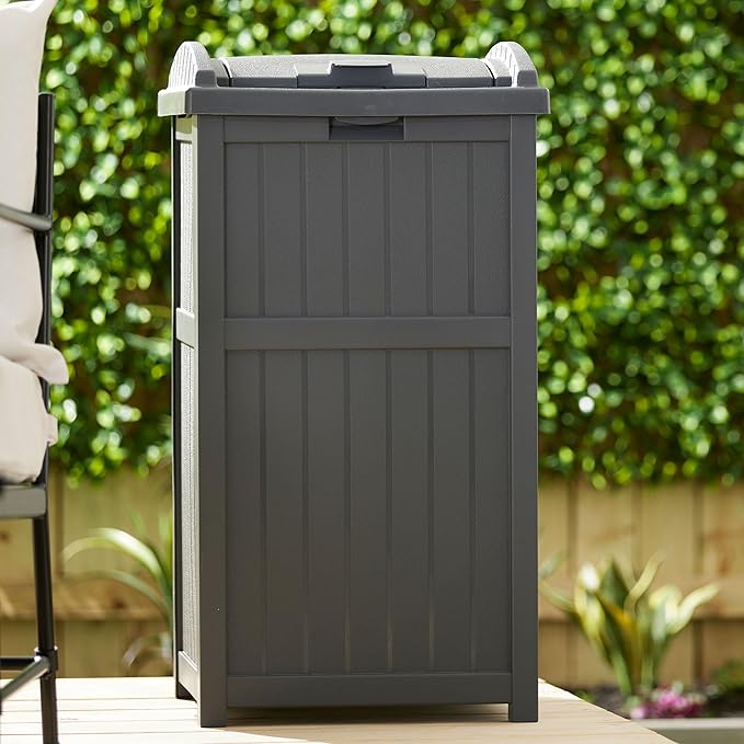 Suncast 4 Pack Outdoor Waste Bin Trash Hideaway Container with Latching Lid, 33 Gallon Capacity