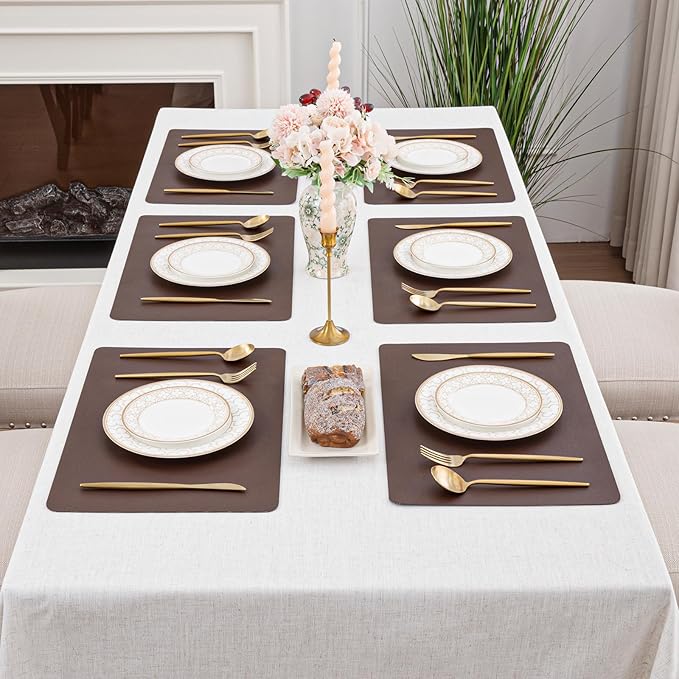 SHACOS Placemats Set of 6 Faux Leather Waterproof Leakproof Wipeable PU Non-Slip Vinyl Place Mats Heat Resistant Table Mats for Kitchen Dining Table Indoor Outdoor, Chocolate Brown