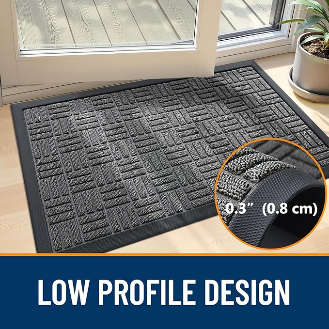 OLANLY Front Door Mat Outside Entrance 71x23, Absorbent, Heavy Duty Sturdy Natural Rubber Doormat Indoor Outdoor, Stain and Fade Resistant, Non-Slip Backing Low Profile Floor Mat for Entryway, Grey
