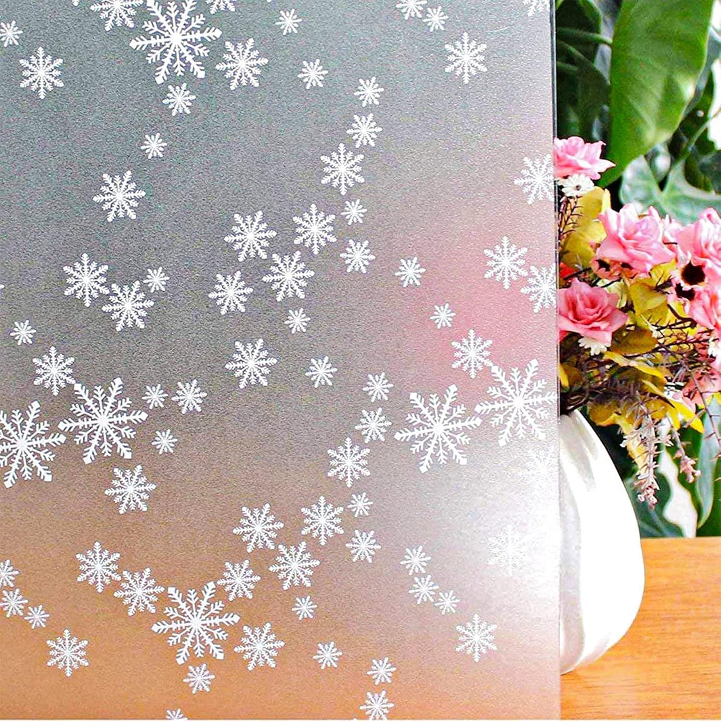 Niviy Privacy Window Film Christmas Decorations Snowflakes Window Clings Decals Stickers Non Adhesive Frosted Glass Film Heat Control 23.6” x 78.7”