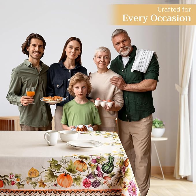 Maison d' Hermine Table Cloth Rectangle Table 100% Cotton 54 x 72 Inches Fall Tablecloth Reusable Everyday Use for Thanksgiving Christmas Decorations Dining Farmhouse (Pumpkin Garden - Cloudy Cream)