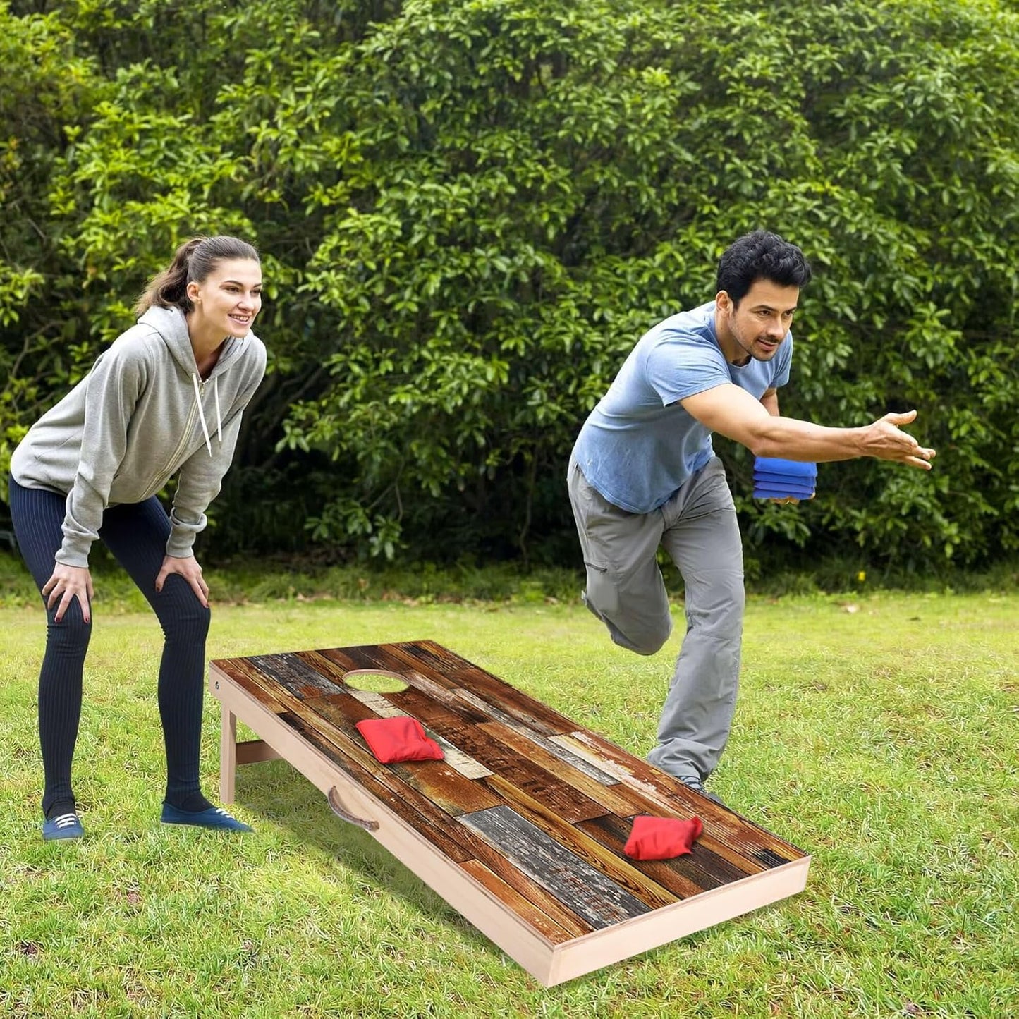 Solid Wood Vintage Cornhole Game Set, Two 4'x2'Cornhole Boards, 8 Cornhole Bags for Indoor and Outdoor Toss Games Competitions, Tournaments