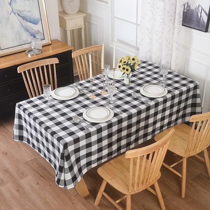 Cupuamon 2 Pack Waterproof Polyester Fabic Rectangle Checkered Tablecloth，60x102 Outdoor Table Cloth，Oil Stain Prevention Table Cloth for Pinics and Parties（Black and White）