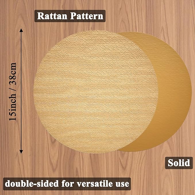 PIGCHCY Round 15" Water-Resistant Placemats Set of 6, Premium Faux Leather Placemats PVC Easy Clean Table Mats for Hotels Outdoor Dining, Wedding Decor (Golden Beige)