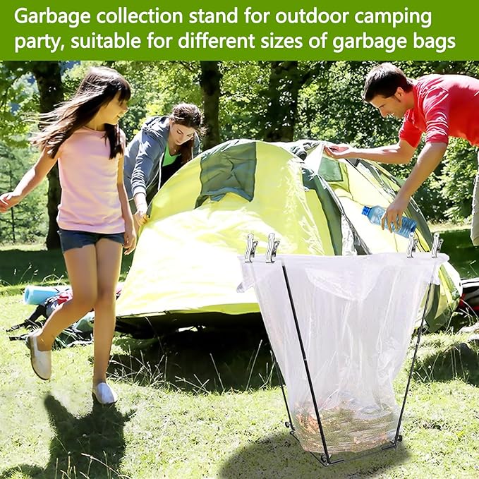 Garden Trash Bag Holder - Outdoor Leaf Bag Holder Support Stand Multi-Use Metal Garbage Bag Frame Holds 30-45 Gallons Bag for Yard Work Camping Leaves Gardening Parties Weeding