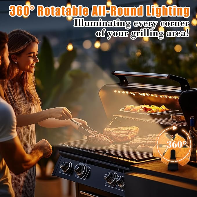 2-Pack 5000mAh LED Grill & Work Lights, Super Bright 1000LM Rechargeable Magnetic Lamp for BBQ, Camping, Emergency, 6 Light Modes & USB Output