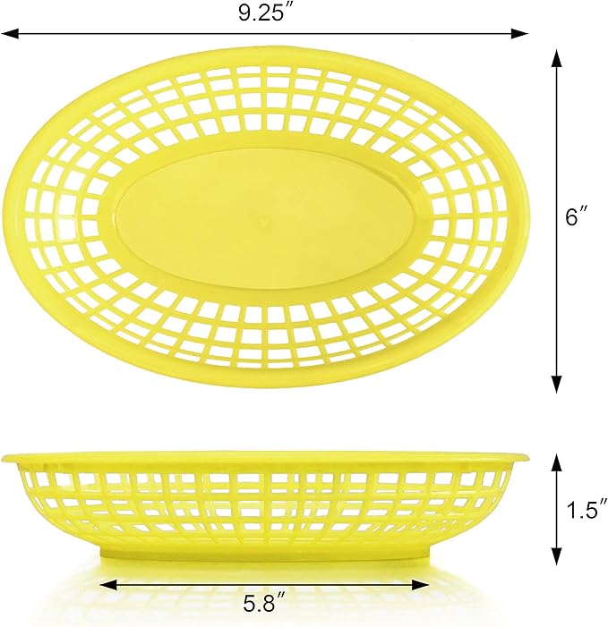 New Star Foodservice Fast Food Baskets, 9.25" x 6", Oval (Yellow, Three Dozen)