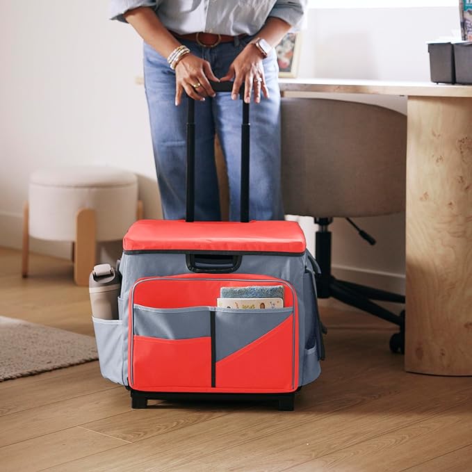 Mobile Utility Cart with Storage Organizer Bag, Rolling Cart, Red/Grey