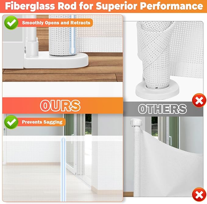 Retractable Baby Gates Dog Gate - 200" Extra Wide Expandable Child Safety Gate, 37" Tall Toddler Pet Mesh Gate with Reinforced Strips for Doorways, Stairs, Hallways, Outdoor & Indoor Large Openings