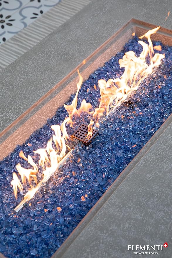 Elementi+ | Bundle Riviera Gas Fire Pit Cast Concrete 60" Rectangular Fire Table, Outdoor Fire Pit Electronic Ignition | Canvas Cover, Fire Glass and Burner Lid Included | Light Gray | Natural Gas
