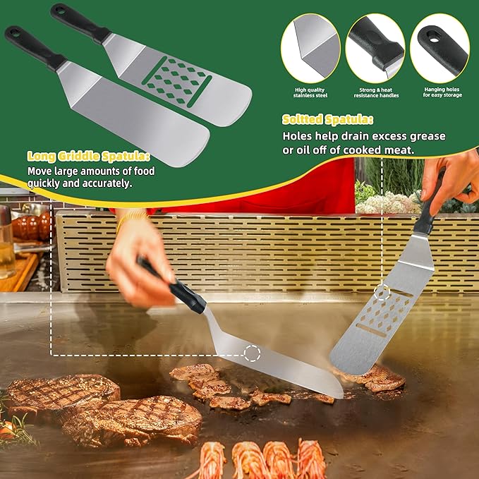 30PCS Griddle Accessories Kit, Flat Top Grill Accessories Set for Blackstone and Camp Chef, Grill Spatula Set with Melting Dome, Burger Press, Gifts for Men, Christmas Stocking Stuffers for Adults Men