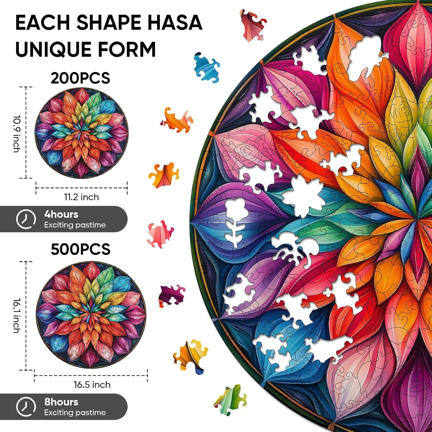 Wooden Puzzles for Adults 500 Pieces, Color Mandala Jigsaw Puzzles, Unique Design Color Challenge Adult Puzzles for Family Game Gift, Home Decor, 16.1x16.5 inch