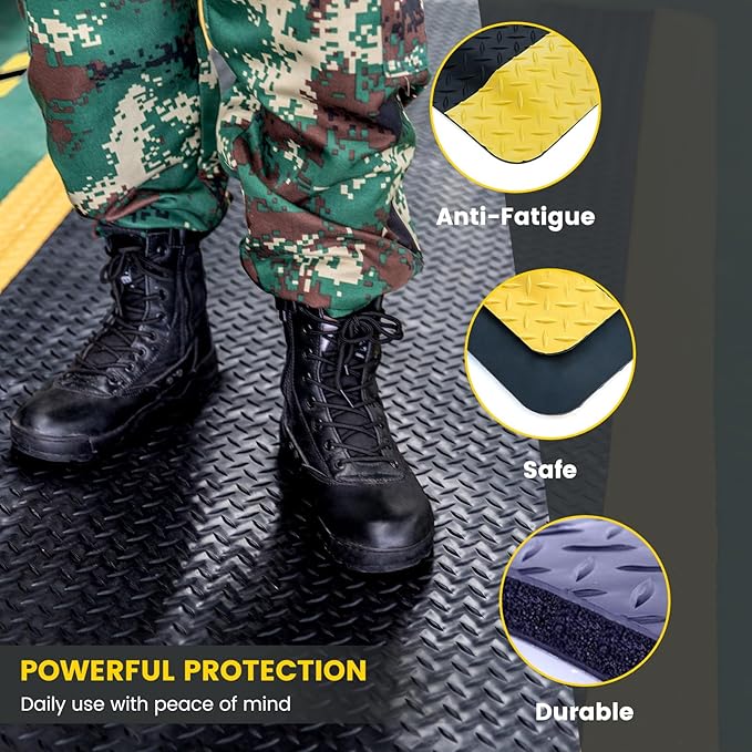 2' x 3' ESD Anti-Fatigue Conductive Mat, Durable Heavy Duty Diamond Plate, Non Slip Waterproof Floor Mats for Commercial&Industrial Work, Thick 3/4” with Yellow Border