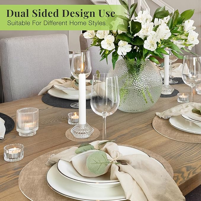 13-Inch Faux Leather Round Placemats Set of 6, Waterproof Anti-Slip Dual Sided Place mats, Heat Resistant Washable Table Mats with Coaster, Suitable for Indoor & Outdoor (6, Black Light Coffee)