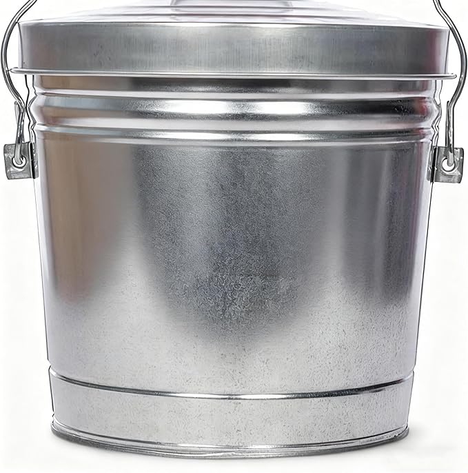 6-Gallon Galvanized Steel Storage Can - Locking Lid & Bail Handle, Metal Pet Food & Dry Goods Container for Indoor/Outdoor, Home, Garage and Barn Use