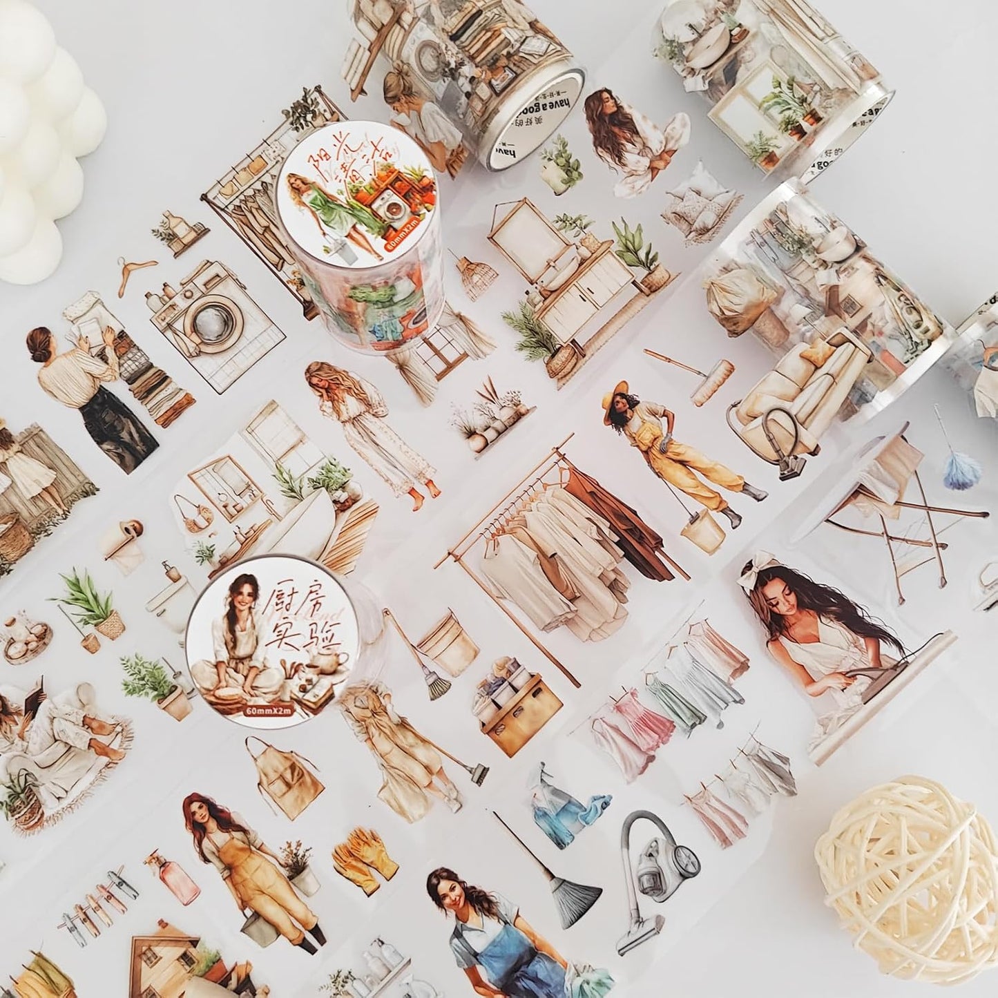 Daily Theme PET Tape Set,6 Rolls Transparent Tape Stickers for Junk Journal,Scrapbook Supplies for Journaling,Notebook,Diary,DIY Craft,Photo Album(Weekend Routine)