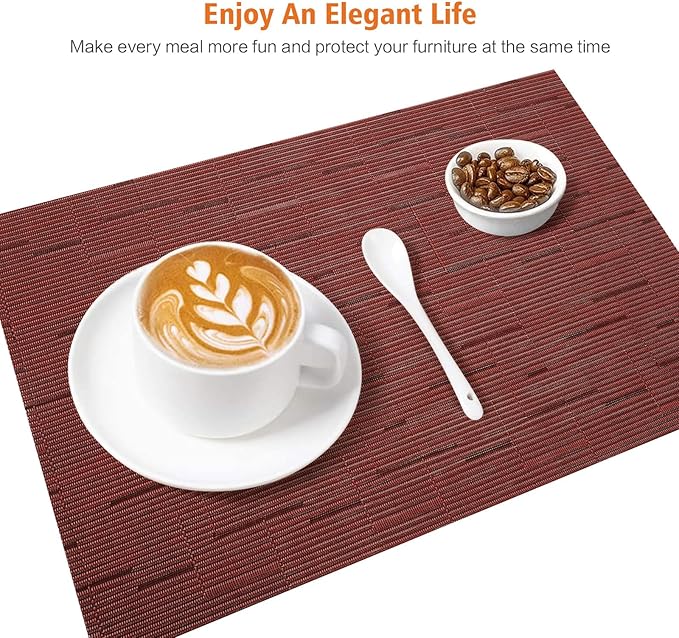 Placemats Set of 8,Washable,Heat and Stain Resistant Indoor/Outdoor Place mats,Vinyl Woven Non Slip Table Mats for Restaurant Table Protection,PVC Place mats(Red,8PCS)