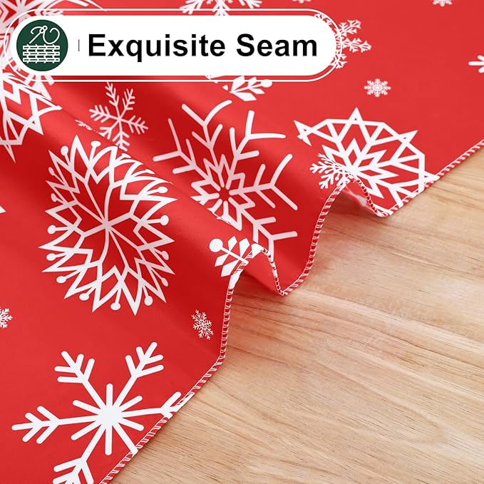 misaya Rectangle Waterproof Vinyl Table Cloth, Wipeable Tablecloth with Flannel Backing, Plastic Table Cover for Dinner, Christmas Party (Red Snowflake, 52" x 70")