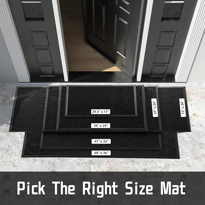 Yimobra Large Door Mat 47x24, All-Weather Waterproof Outdoor Mats for Front Door, Non Slip Rubber Doormat for Patio Proch Outside Entryway Indoor, Black