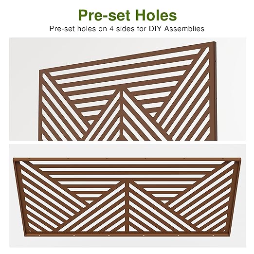 Casaphoria 72" H x 47" W Metal Outdoor Privacy Screen, Freestanding Decorative Divider for Patio, Deck, Balcony, and Garden with Stable Base, Brown Zodiac