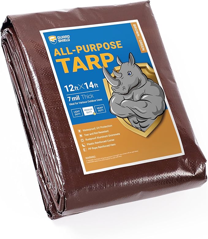 GUARD SHIELD Brown/Green Tarp 12x14 Feet Medium Duty Outdoor Waterproof Multi Purpose Poly Tarps Cover 7mil