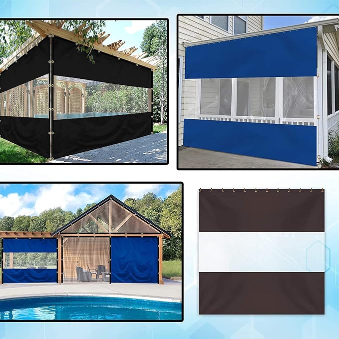 Covers & all Outdoor Clear Panel Curtain, 12 oz Vinyl Outdor Curtains for Patio, Waterproof & Weather Resistant Tarp with Brass Grommets for Pergola, Porch, Gazebos, Balcony (9'H x 15'W Feet, Coffee)