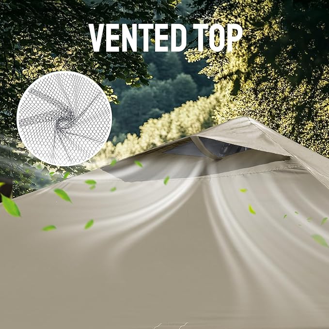 CROWN SHADES 10x10 Pop Up Canopy Tent - Patented Center Lock One Push Instant Outdoor Canopy Beach Tent with STO-N-Go Bag 8 Stakes & 4 Sand Bags，Khaki