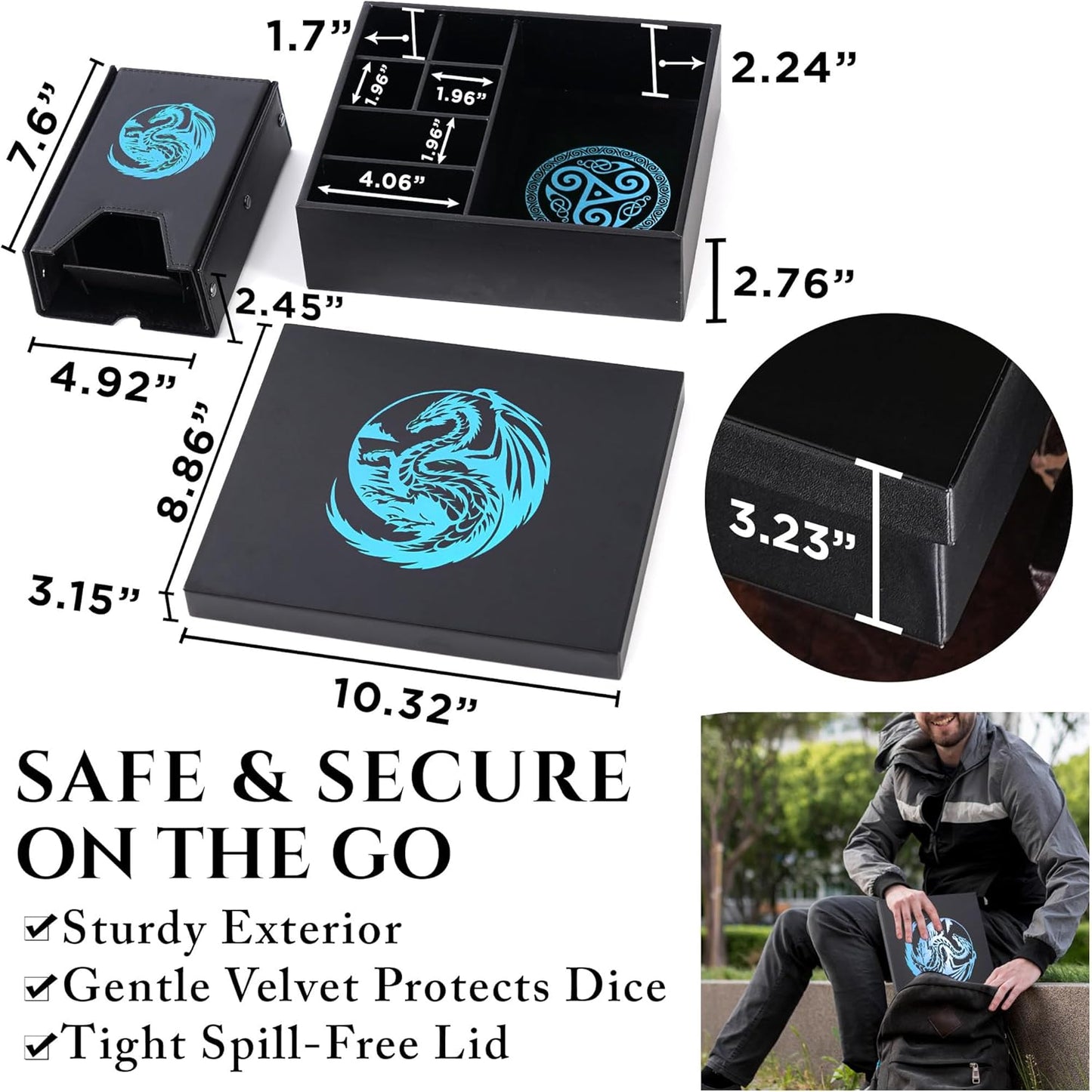 Soar Forge Dice Tray and Dice Tower for DND and RPG - All-in-One Game Roamer Tray & Large Tower for Random Rolls - Stores Your Sets, Mini's and More Compatible with D&D (Blue Dragon)