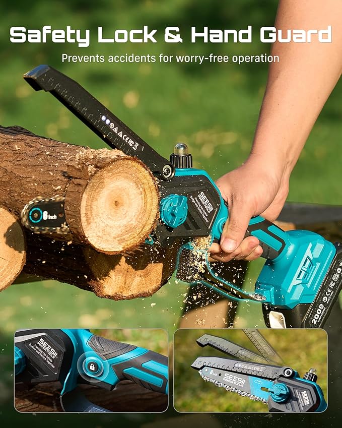 SEESII 2-in-1 Electric Pole Saws: Brushless Mini Chainsaw Cordless 6 Inch, 2 x 4000mAh Batteries, Pole Saw for Tree Trimming,Hand held Chain Saw with Extension Pole for Tree Limb Branch Cutter,P6 Ace