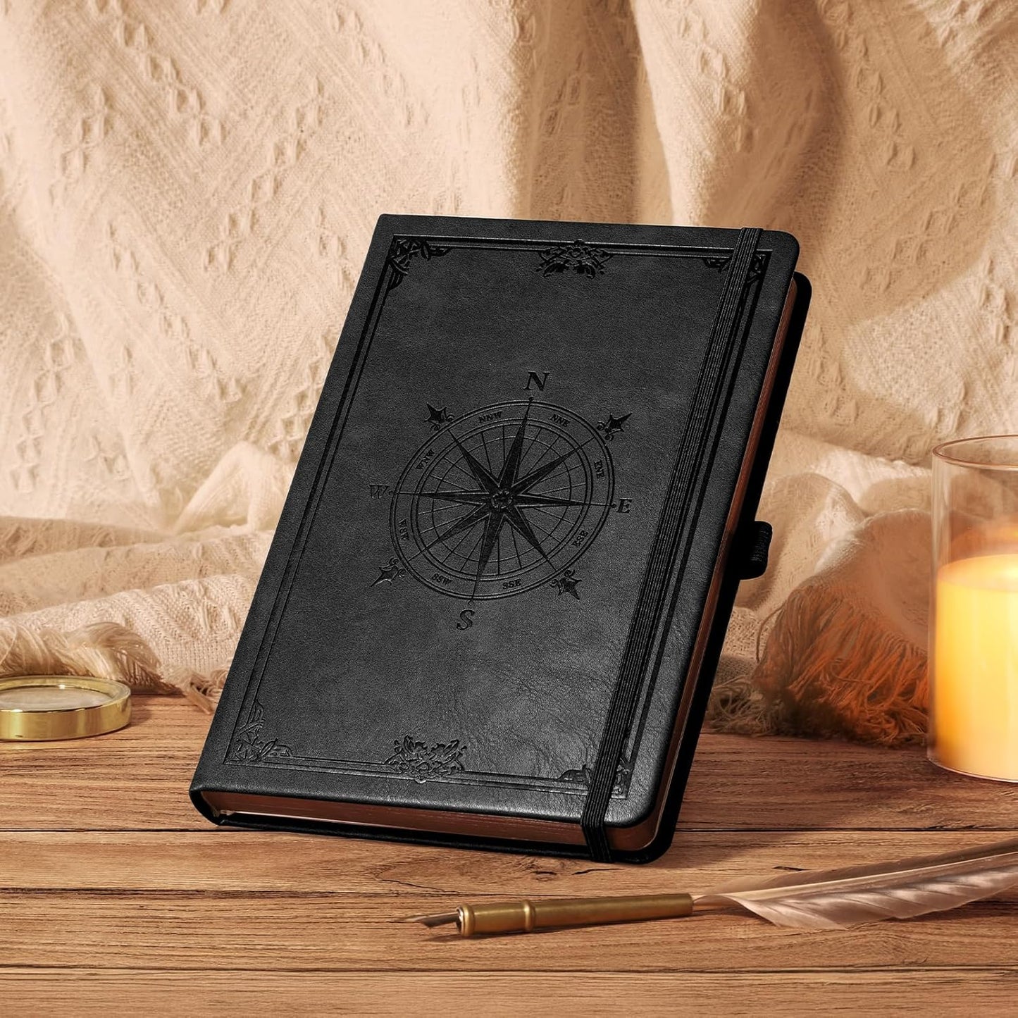 AHGXG Thick Journal Dotted Notebook for Men - 320 Numbered Pages A5 Notebook for Writing, 100gsm Dot Paper, Vintage Leather Hardcover, for Women Work Office School, 5.75'' X 8.38''- Black