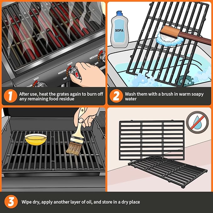 GGC 7637 Grill Grates for Weber Spirit E210 E220 S210 S220, 17.5" Cast Iron Cooking Grid for Weber Spirit 200&Spirit II 200 Series Gas Grills with Front Control Panel