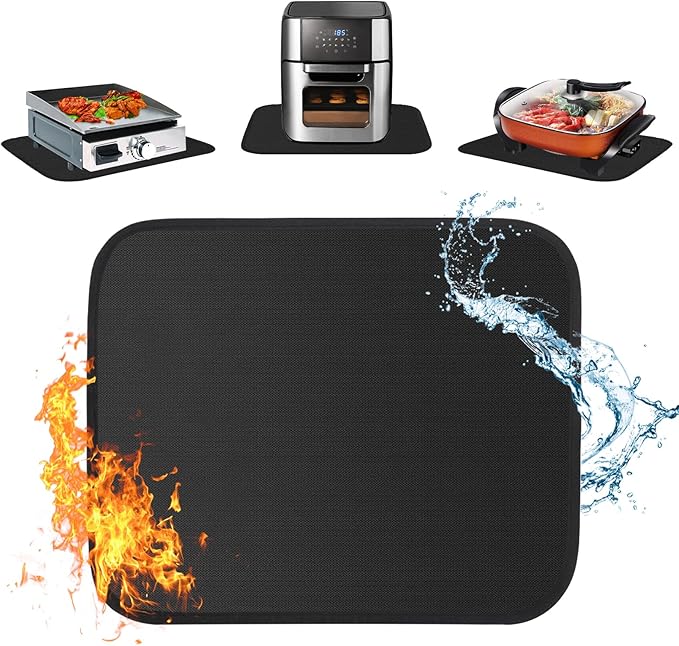 Under Grill Mat for Outdoor Grill, 15 x 18 Inchs Heat Resistant Grill Mat for Countertop, Fire Pit Mat, Double-Sided Fireproof Grill Pad, Oil-Proof Waterproof BBQ Protector for Table (1.2mm)