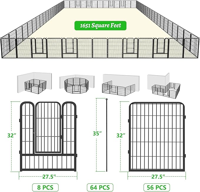 Garden Fence with Gate Metal Fencing Outdoor for Yard, 32in x147ft 64 Panels Outdoor Dog Fence Temporary Fence for Dogs Outside, Rustproof Garden Fencing Flower Bed Edging for Patio