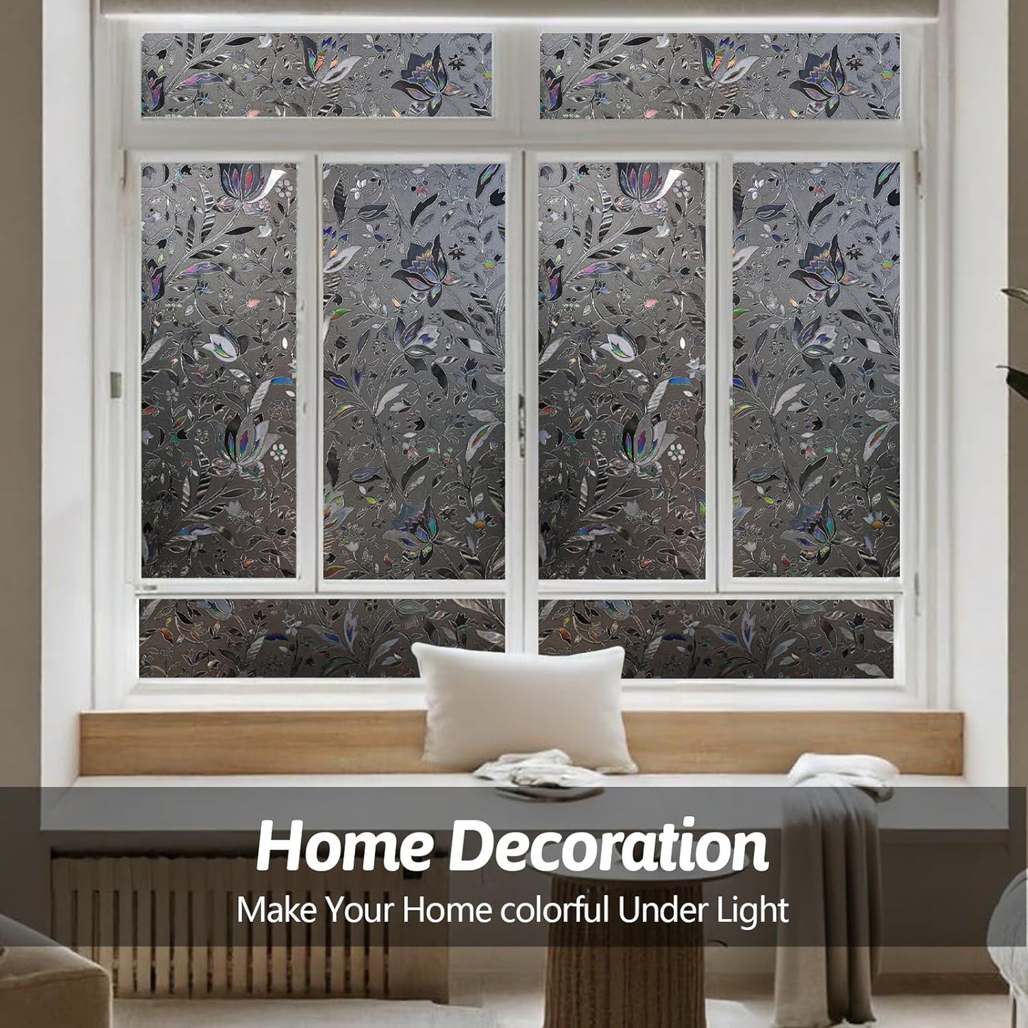 NINETREX Window Privacy Film,Decorative Window Film Frosted,Stained Glass Window Cling,Heat Blocker Non-Adhesive for Home,Grayish Black 17.5 x 78.7inch