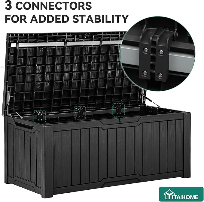 YITAHOME 120 Gallon Large Deck Box, Resin Outdoor Storage Box for Outdoor Pillows, Garden Tools and Pool Supplies, Waterproof, Lockable, Black
