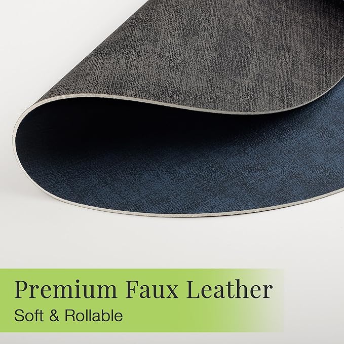 13-Inch Faux Leather Round Placemats Set of 6, Waterproof Anti-Slip Dual Sided Place mats, Heat Resistant Washable Table Mats with Coaster, Suitable for Indoor & Outdoor (6, Black Navy Blue)