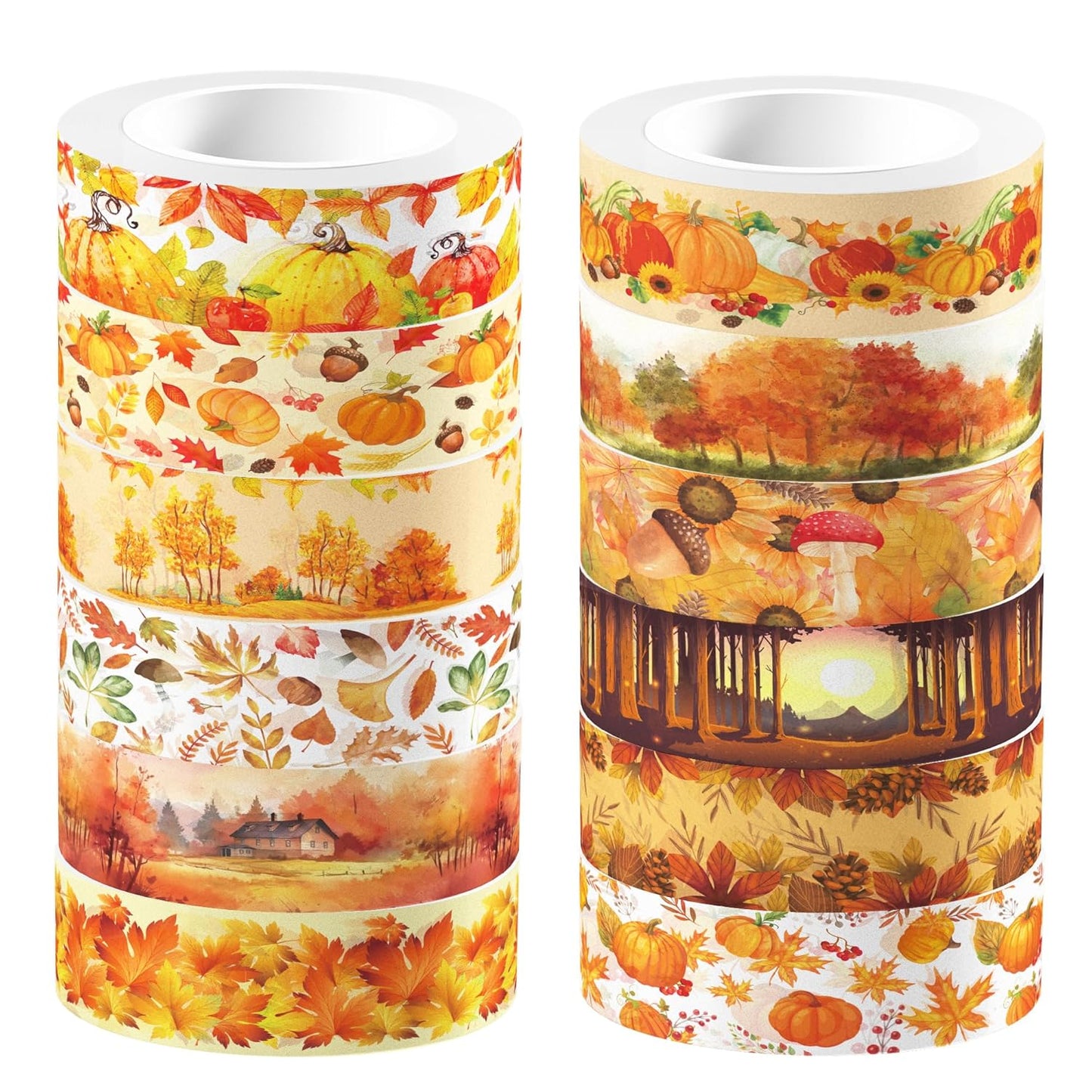 12 Pcs Thanksgiving Washi Tape Maple Leaf Print Masking Tape Pumpkin Pattern Decorative Paper Sticker for Fall Party Holiday Scrapbook DIY Craft Gift Wrapping Handbook Sticker
