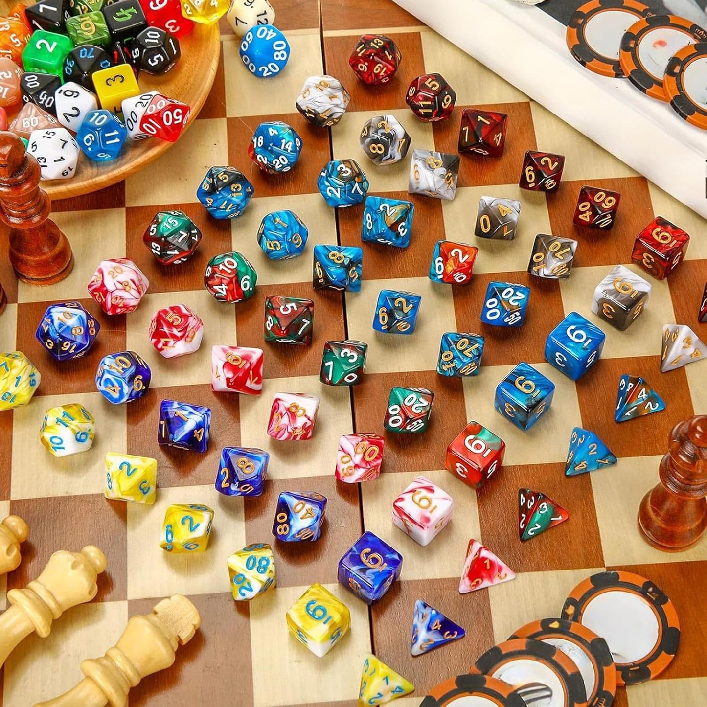 Yilloog Compatible with Dice Sets Bulk Polyhedral Dice with Drawstring Bag Multi Role Playing Table Game D4 D6 D8 D10 D% D12 D20(1001 Pcs,Mixed Style)