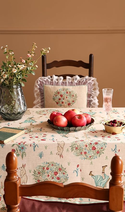 patdrea Designer Beige Rectangle Small Tablecloth,Vintage Italian Durable Linen Trees Pattern Table Cloth,Decor Table Cover Cloth for Kitchen Dining,Christmas,Thanksgiving,55"x71"-Tatiana a