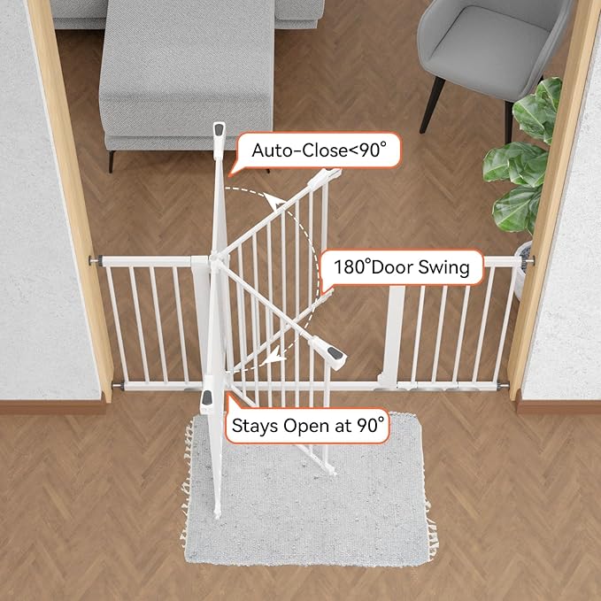 BABELIO 36-57" Extra Wide Baby/Chlid Gate, Auto Close Dog/Pet Barrier with Large Walk Thru Door,Safety for The House, Stairs and Doorways,Pressure Mounted, White