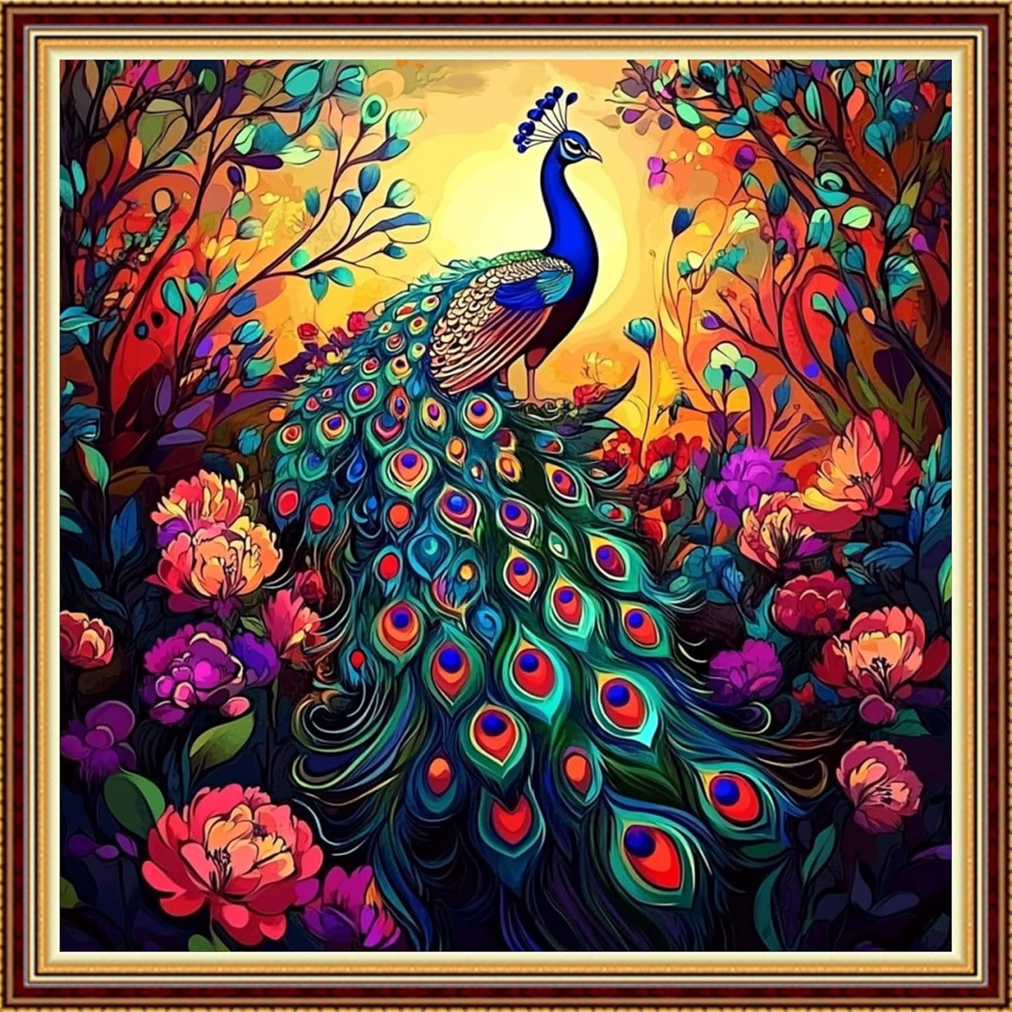 Hopeart Stamped Cross Stitch Kits for Beginner Embroidery Kits for Beginners Adults DIY 11CT Cross Stitch Patterns Needlepoint Kits Crossstitching Kits-Forest Peacock 18x18 inch