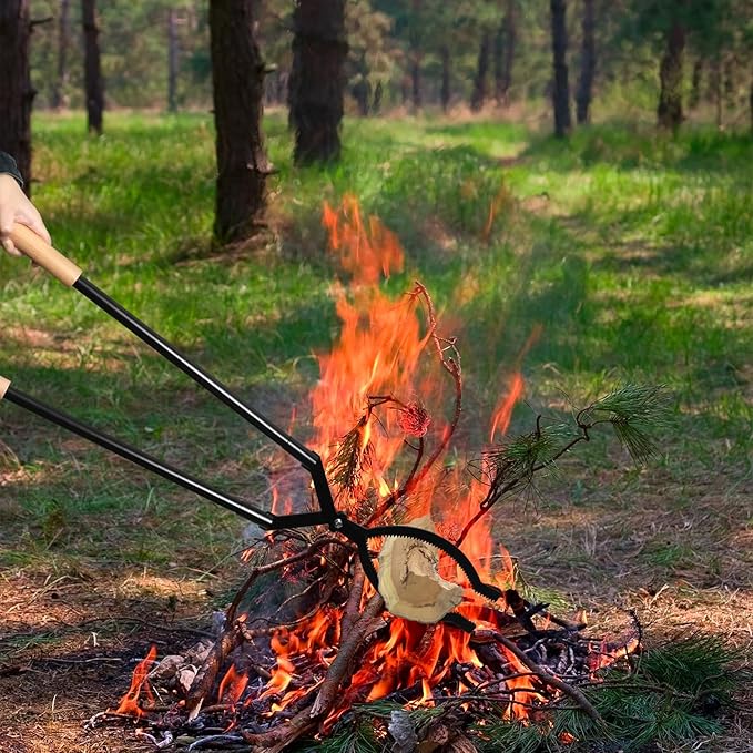 Heavy Duty Firewood Tongs – 42" Large Fireplace Tongs Log Grabber with Scissor Shape Serrated, Portable Expandable Fire Pit Tongs for Outdoor Fire Pit, Indoor Fireplaces, Campfires, Bonfires