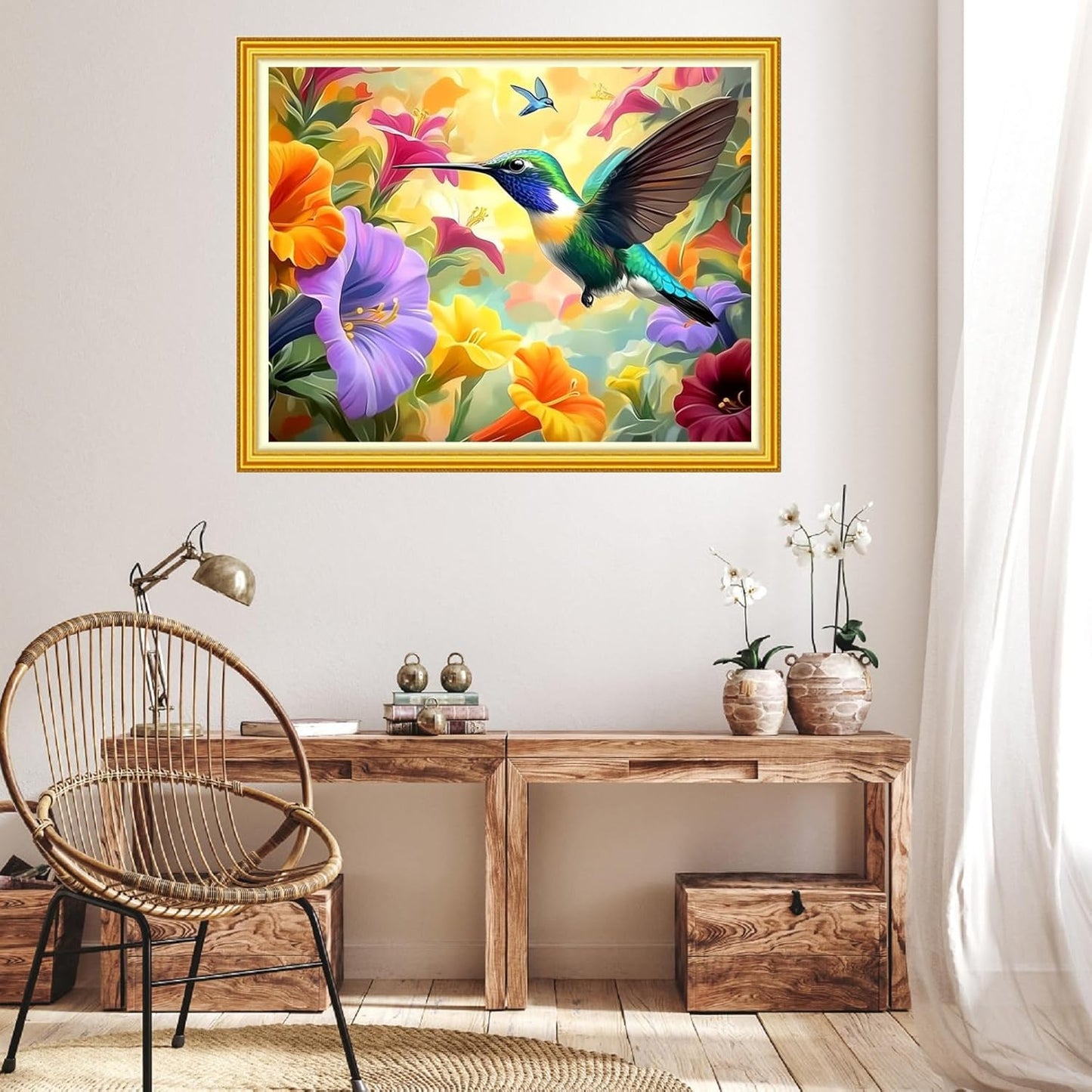 Hopeart Stamped Cross Stitch Kits for Beginner Embroidery Kits for Beginners Adults DIY 11CT Cross Stitch Patterns Needlepoint Kits Crossstitching Kits-Hummingbirds Collect Honey 16x20 inch