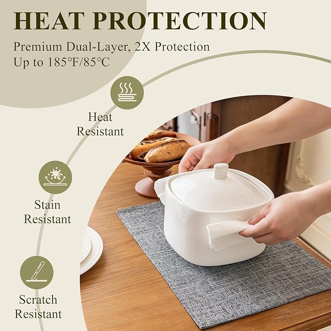 KXN Placemats Set of 4, Dual-Layer Thickened Faux Linen Table Mats, Heat Resistant & Wrinkle-Free, Machine Washable Cloth Place Mats for Kitchen Dining Indoor Outdoor (Light Gray)